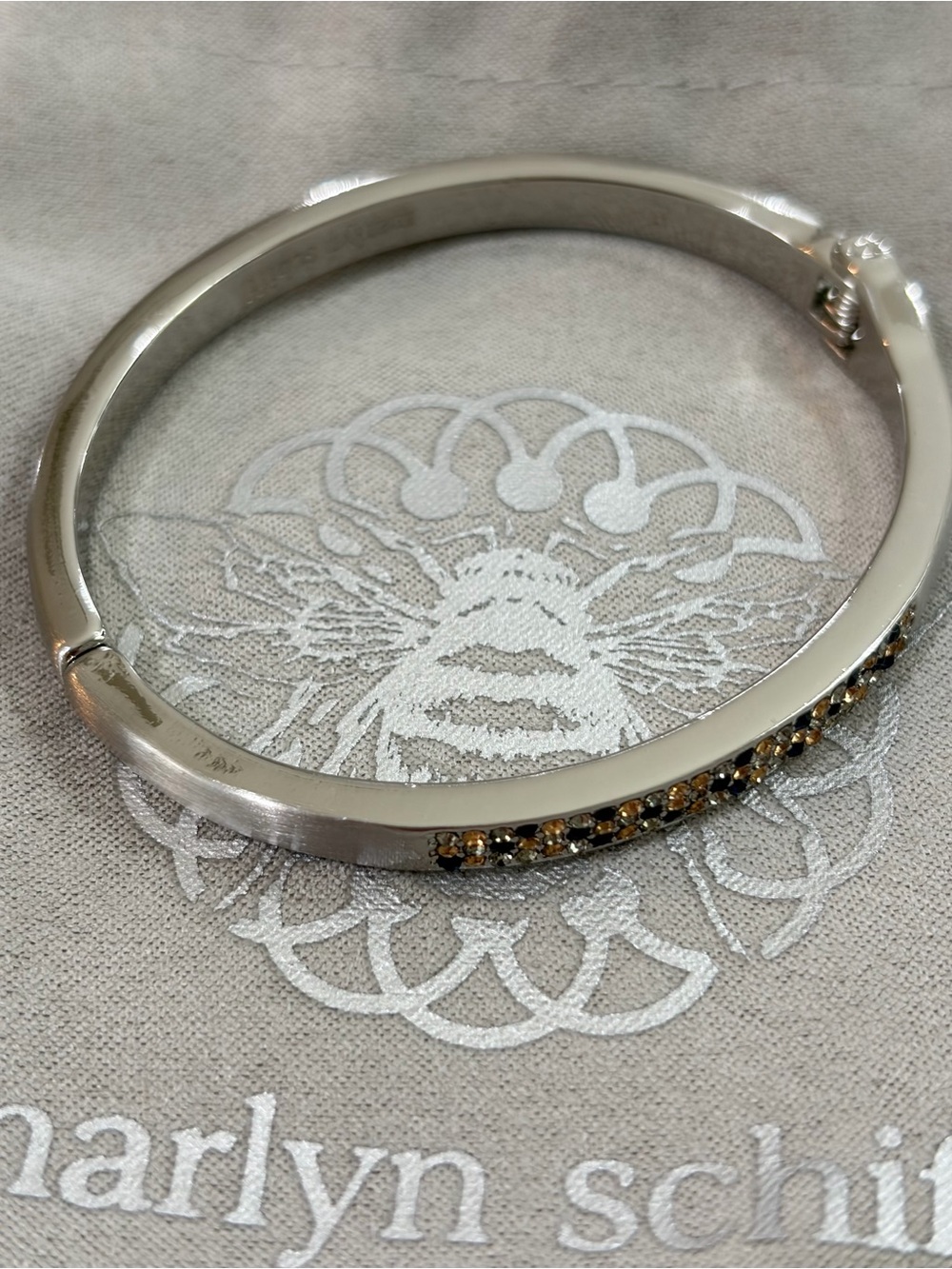NEW Marlyn Schiff Silver-Tone Bangle with Amber Stones